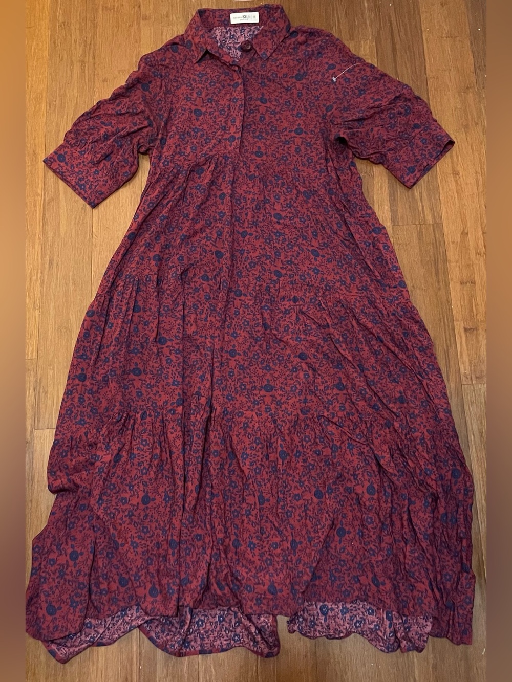 Natural Life Dress M Cottage Shirt Dress Red Blue Floral